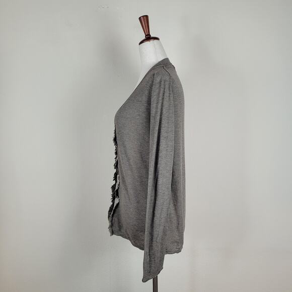 Banana Republic Sweater Womens Large Brown Ruffle Trim Cardigan Pima Cotton Soft - Picture 4 of 9